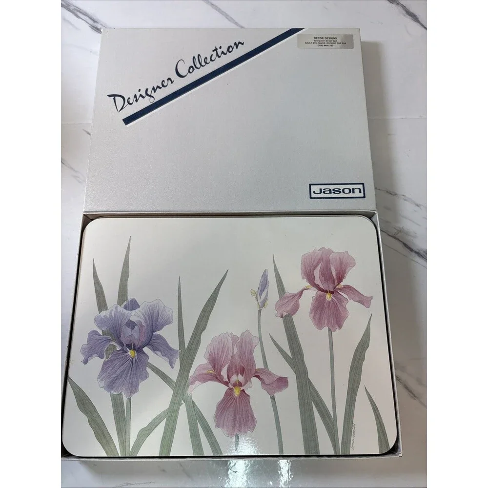 Set of 6 Jason PLACEMATS in Box New Zealand Flowers Iris time Design Vintage